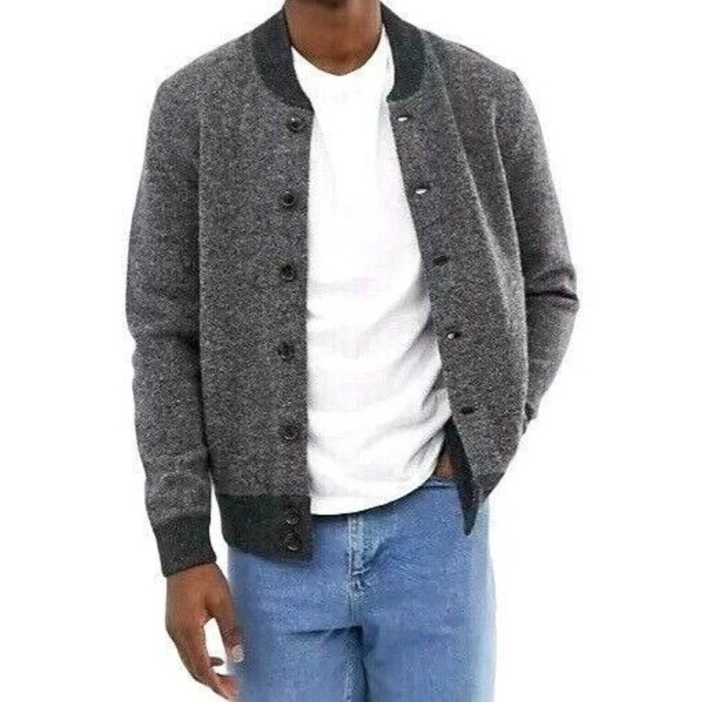 J Crew  Mercantile Bomber Sweater Jacket Men's M  Cardigan Lambswool  Gray G9128